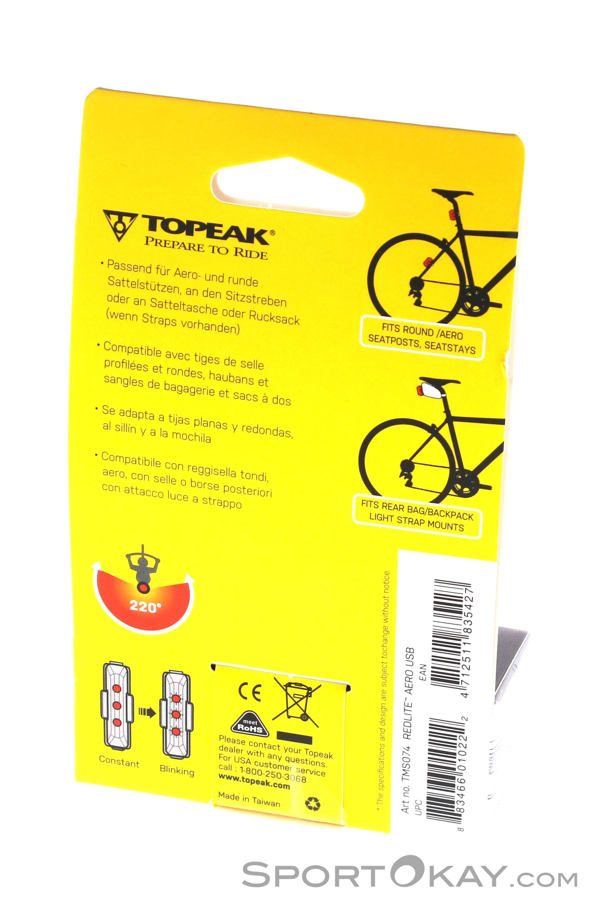 Feu Arrière Vélo Topeak RedLite II R - Noir - Modèle TMS035B - Neuf Sous Blister
