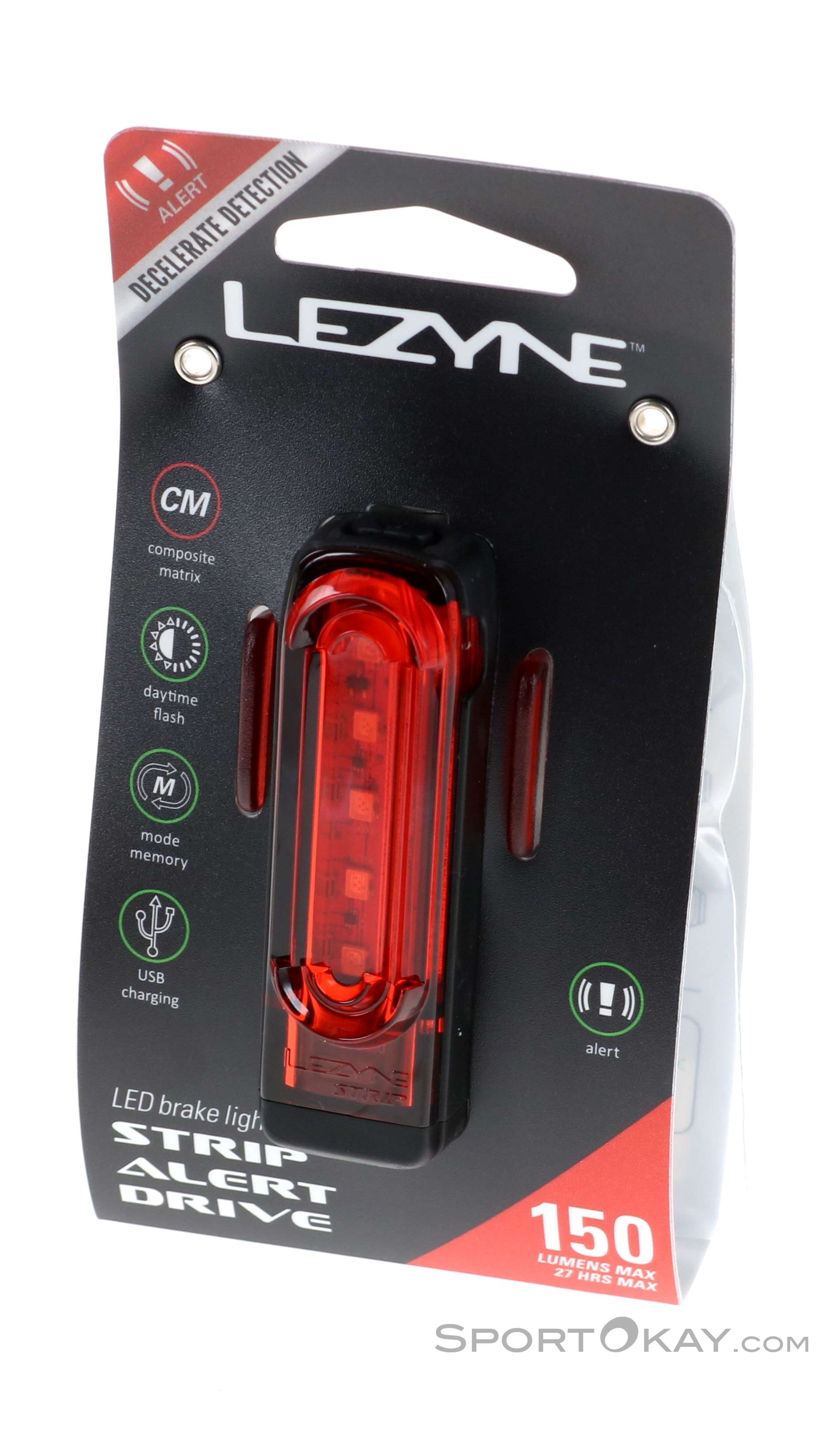 Luce Posteriore Per Bici Lezyne Strip Drive, LED Rosso, Ricaricabile USB, Impermeabile IPX7, 150 Lumen