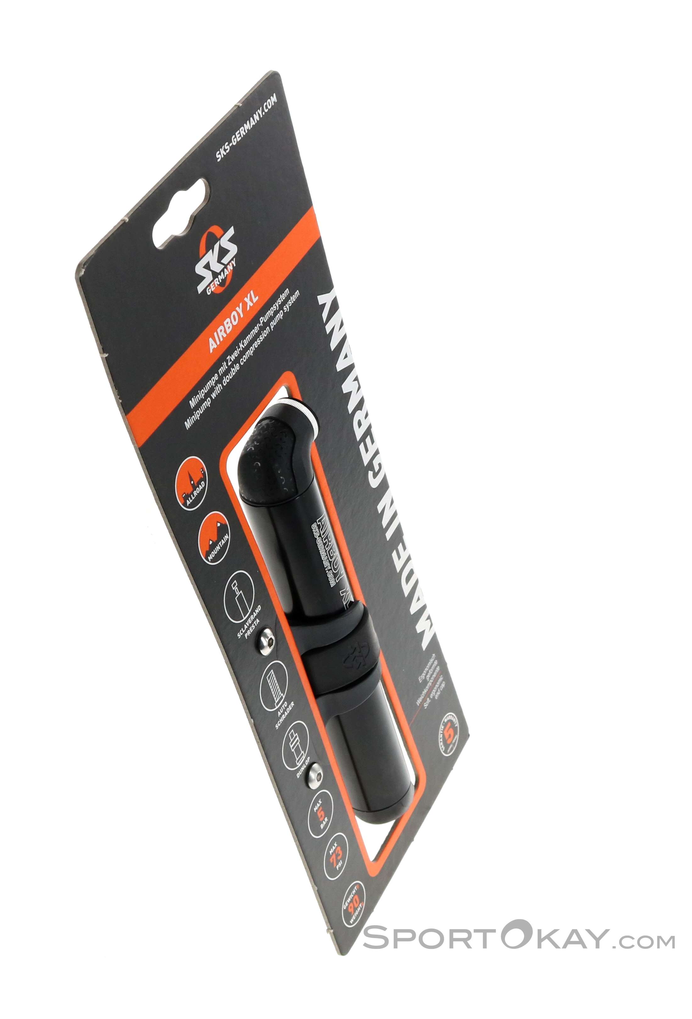 Pompe à Vélo SKS AIRBOY XL - Mini Pompe Double Chambre, Max 5 Bars, Pour Valves Presta Et Schrader