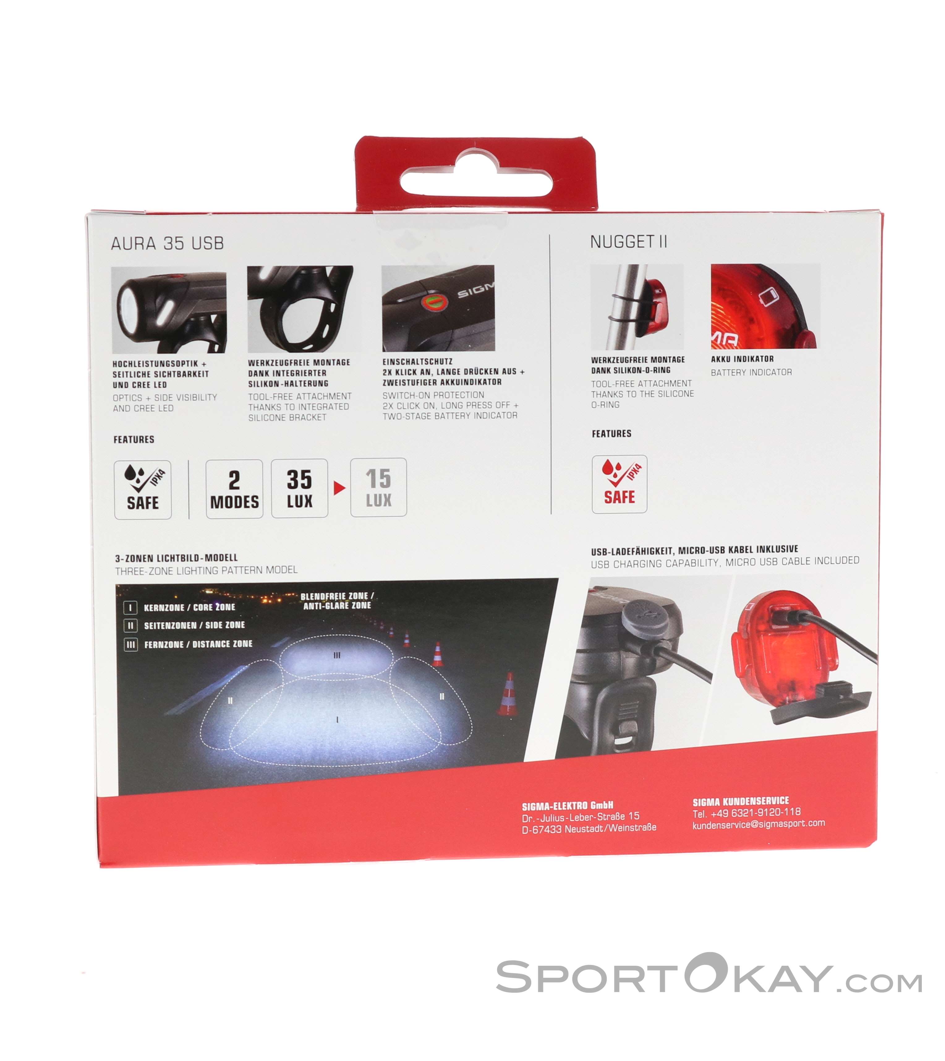 Sigma Aura 35 - Éclairage Vélo LED 35 Lux Rechargeable - Phare Avant USB Avec 2 Modes - Résistant Aux Intempéries